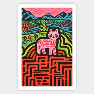 Riso-graphic Cat's Joyful Field Sticker
